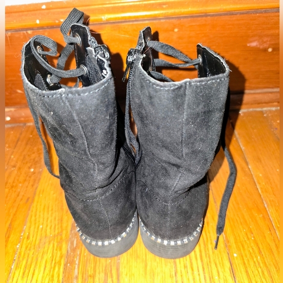 Bamboo Bonfire 07S Black Suede Lace-Up Women's Boots - Size 7 - Picture 4 of 7